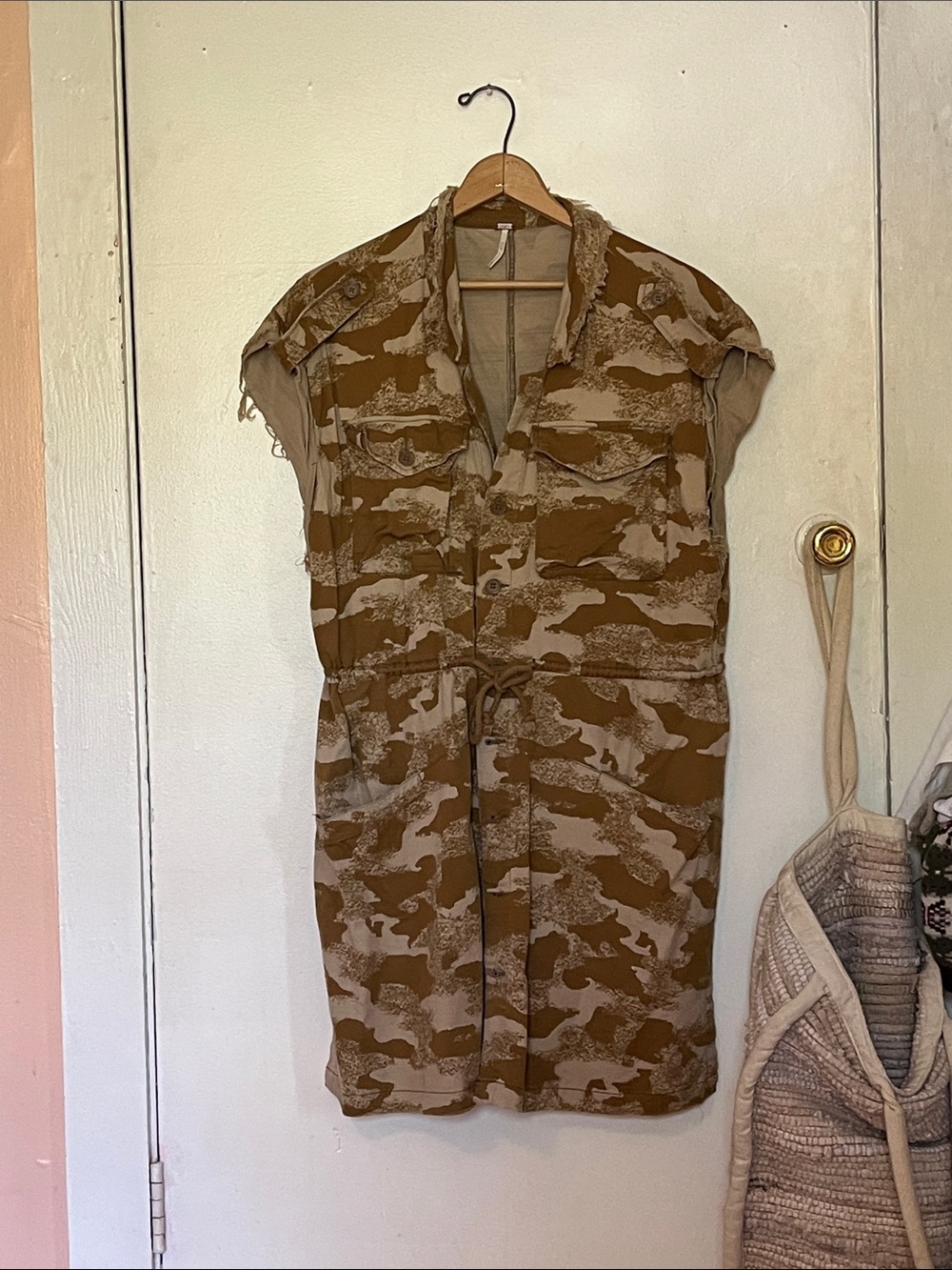 Free People Brown and Tan Camouflage Utility Dress